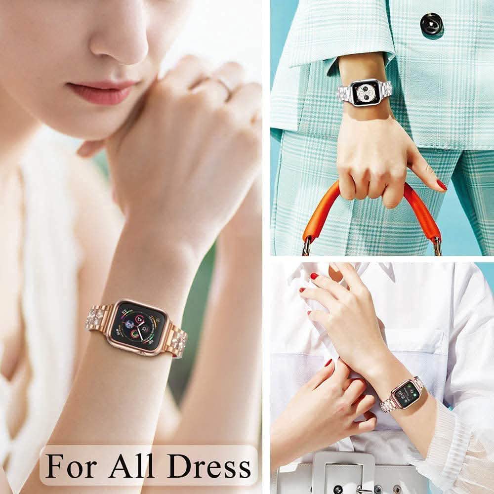 Diamond Rhinestone Stainless Steel Metal Wristband Strap Smart Watches - DailySale