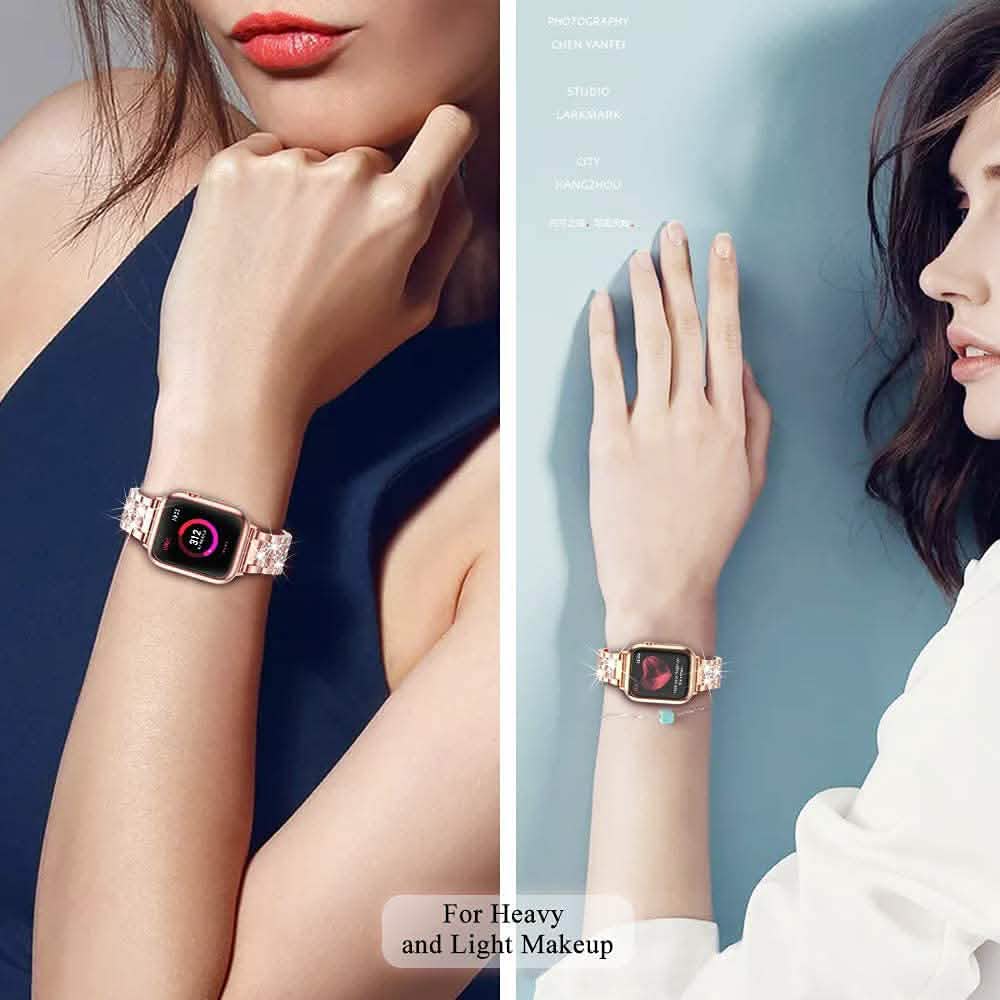 Diamond Rhinestone Stainless Steel Metal Wristband Strap Smart Watches - DailySale