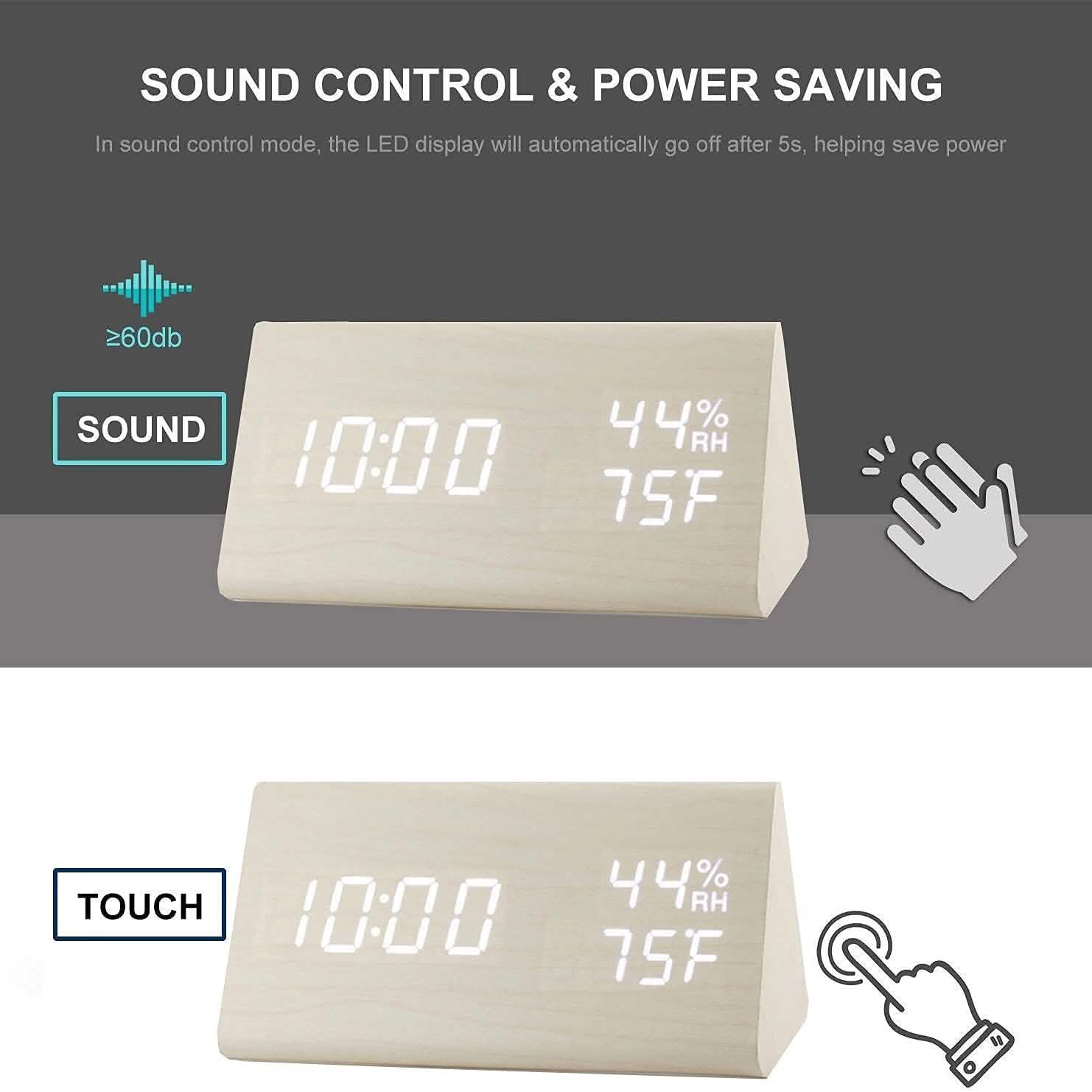 Digital Alarm Clock with Wooden Electronic LED Time Display Household Appliances - DailySale