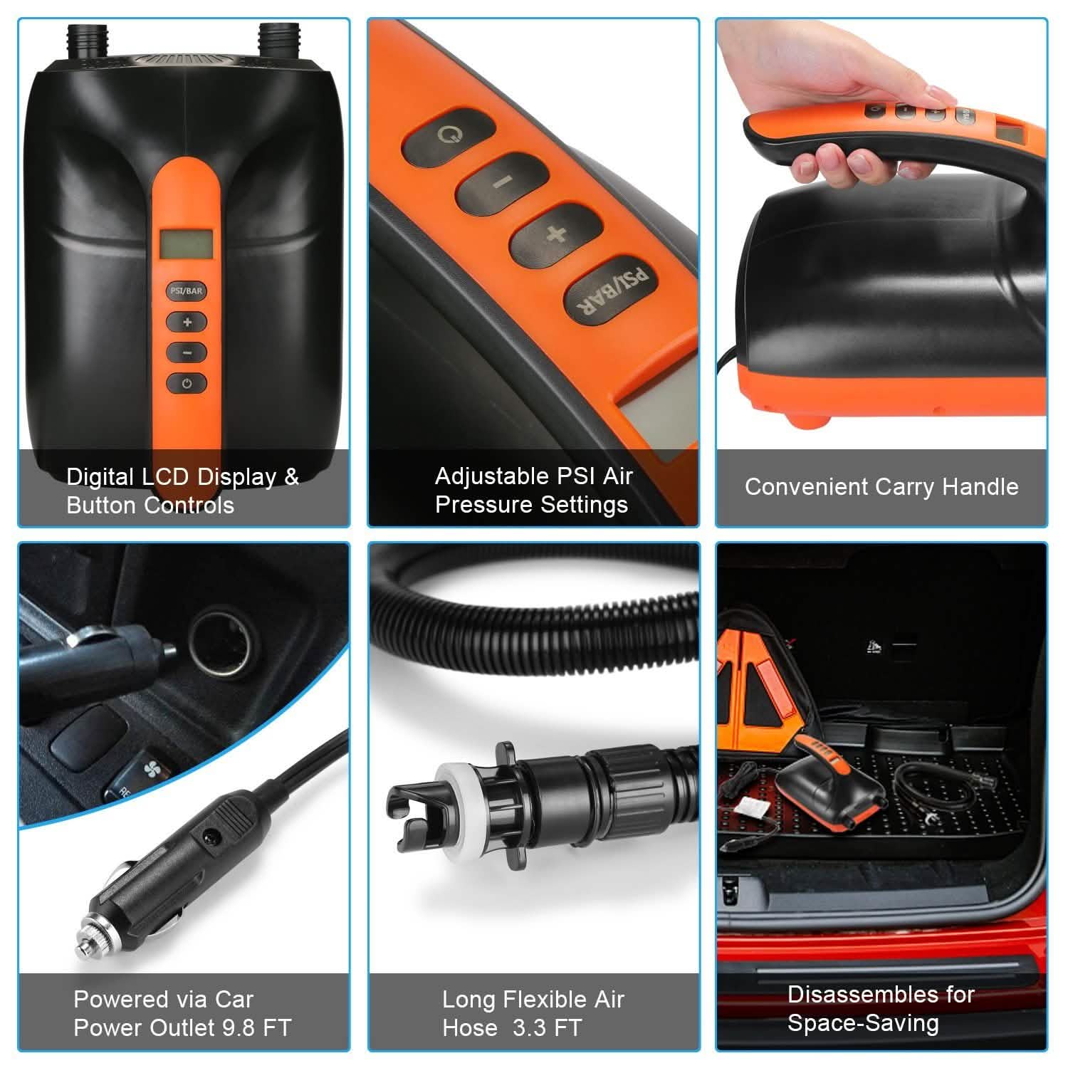 Digital Electric Air Pump Intelligent Dual Stage & Auto-Off Function for Paddle Boards Inflatable Boat Kayaks Sports & Outdoors - DailySale