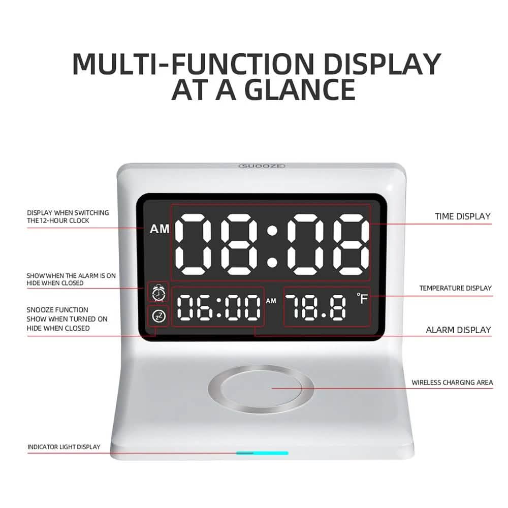 Digital Mirror Clock Wireless Charging Alarm Clock Household Appliances - DailySale