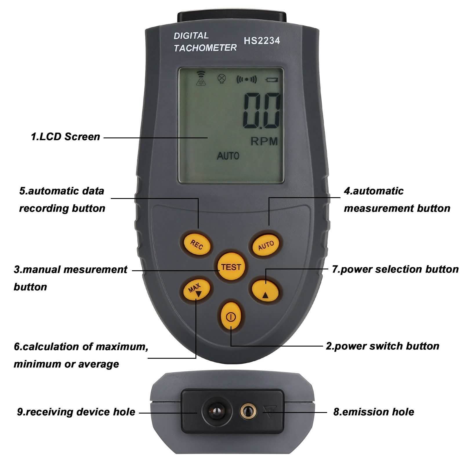 Digital Tachometer 2.5~99,999 RPM Accuracy Non-Contact Laser Photo Tachometer Automotive - DailySale