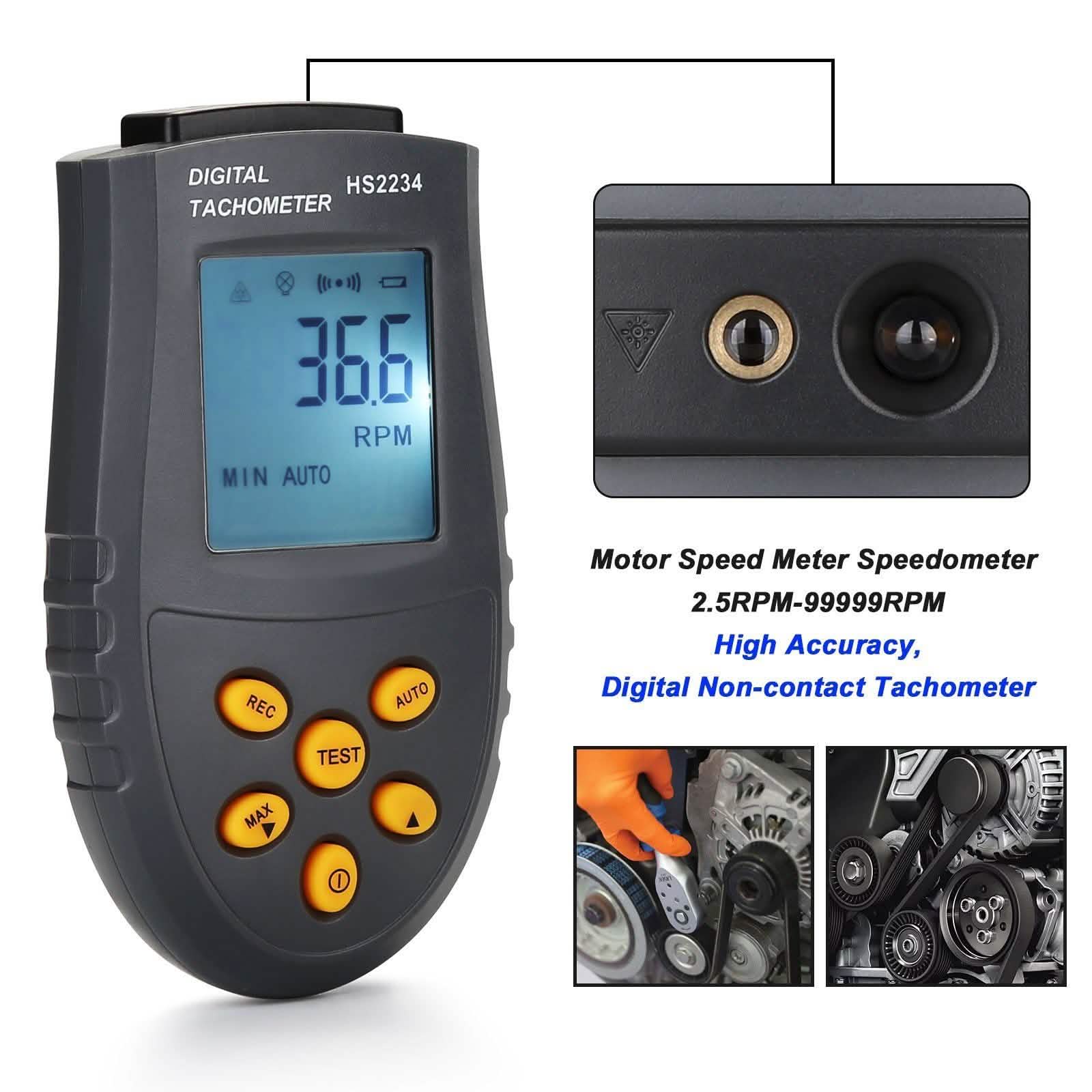 Digital Tachometer 2.5~99,999 RPM Accuracy Non-Contact Laser Photo Tachometer Automotive - DailySale