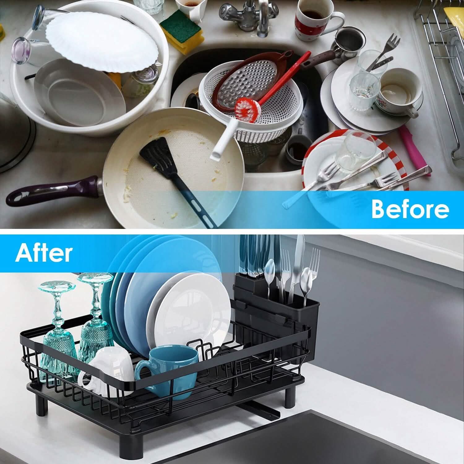 Dish Drying Rack Drain Board Utensil Holder Organizer Kitchen Storage - DailySale