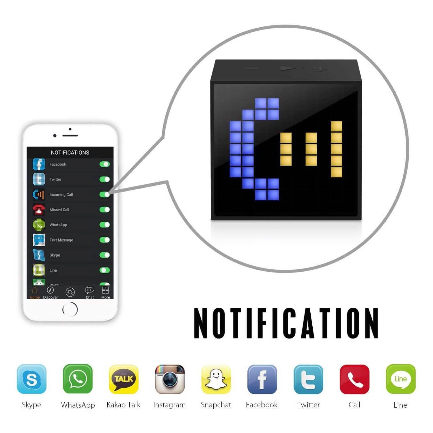 Divoom Timebox Mini Intelligent LED Light Bluetooth Speaker & Alarm w/App-Controlled Headphones & Audio - DailySale