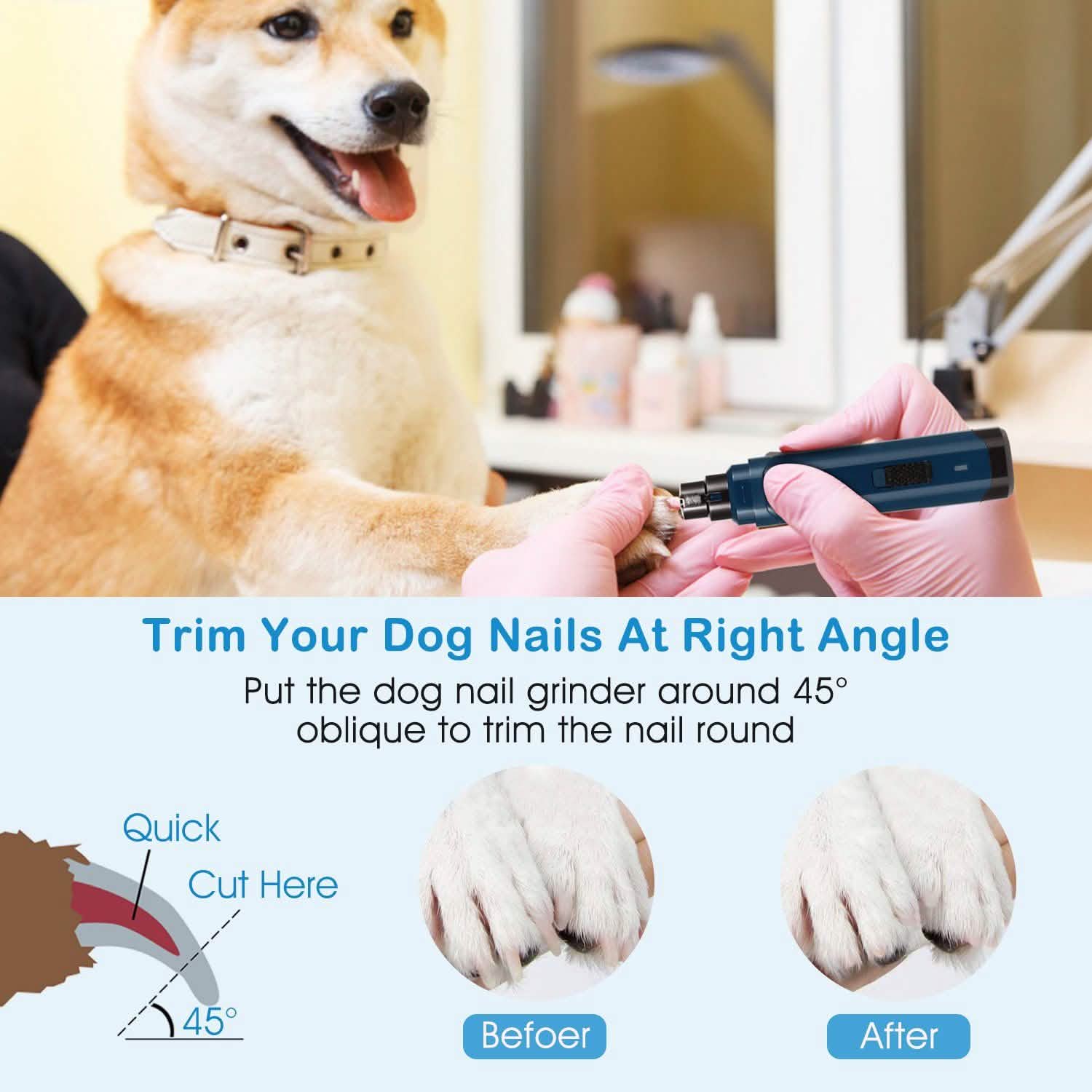 Dog Nail Grinder 2 Speeds Quiet USB Rechargeable Pet Supplies - DailySale
