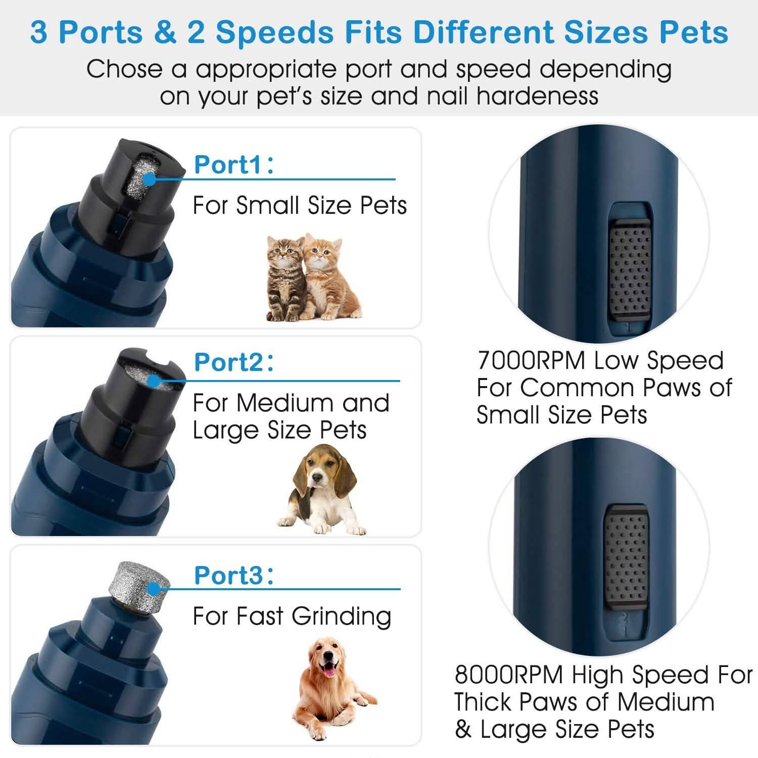 Dog Nail Grinder 2 Speeds Quiet USB Rechargeable Pet Supplies - DailySale