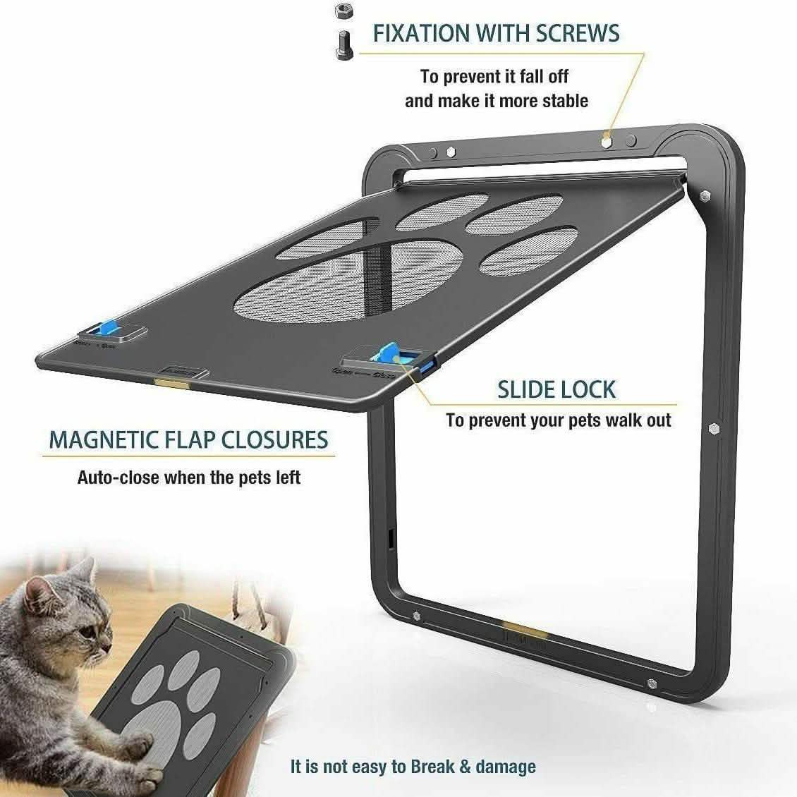 Dog or Cat Small Screen Locking Flap Door Magnetic Automatic Slide Protector Pet Supplies - DailySale