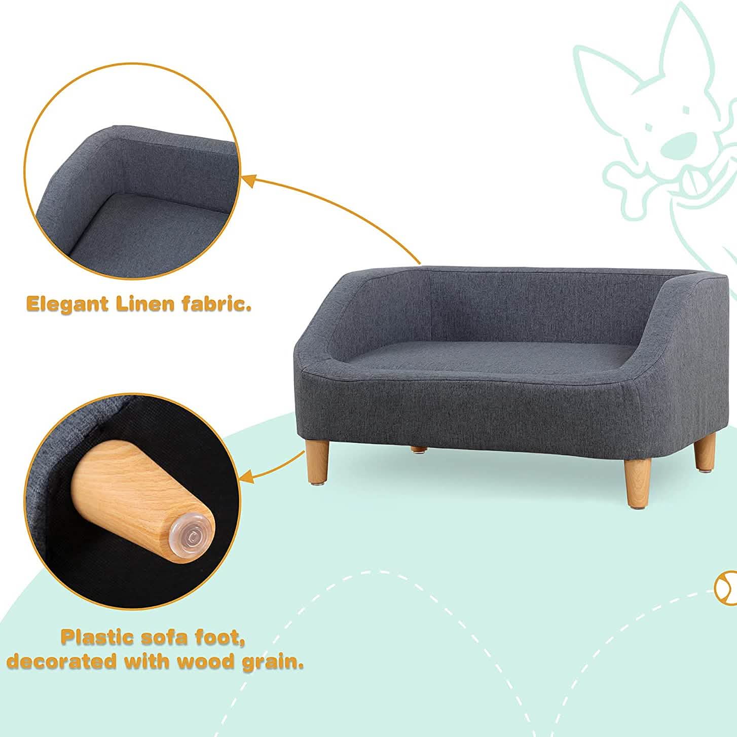 Dog Rectangular Sofa with Removable Cushion and Wooden Feet Pet Supplies - DailySale