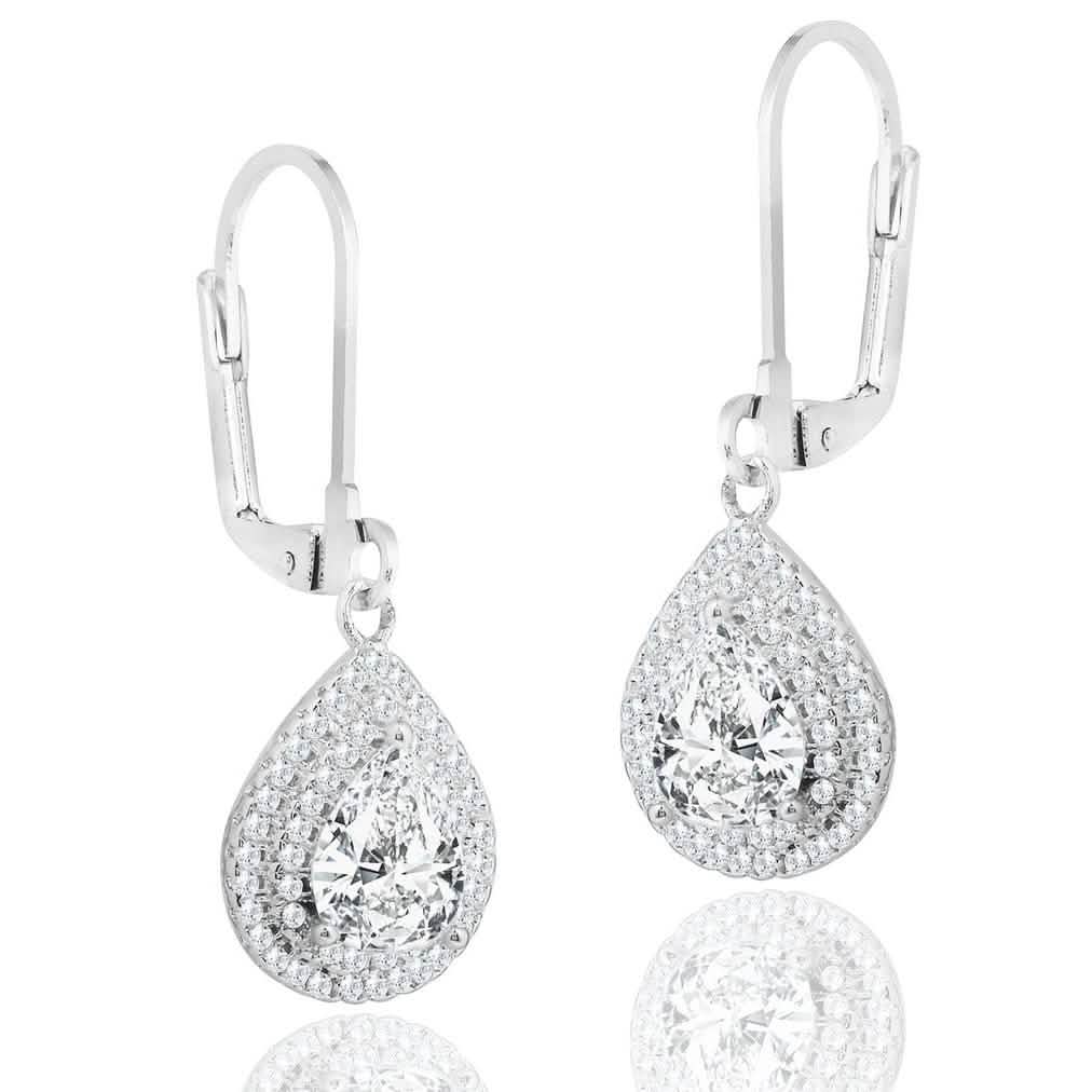 Double Halo Pear Drop Earrings Earrings - DailySale