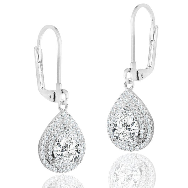 Double Halo Pear Drop Earrings Earrings - DailySale