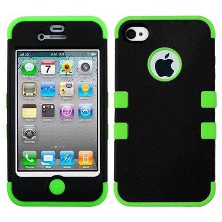 Double Layer Shockproof Hybrid Case for iPhone 4 & 4s in black-green