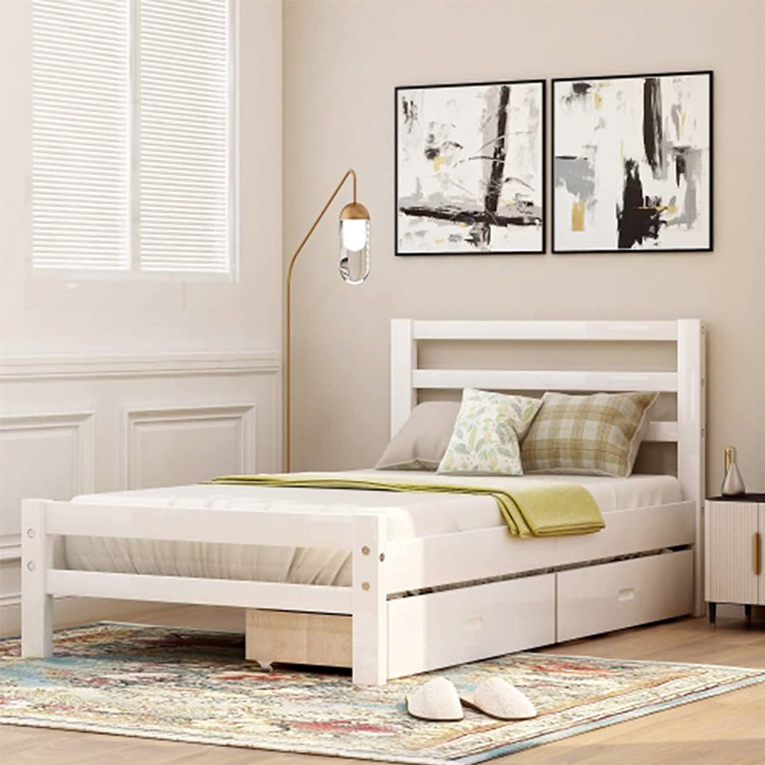 Double Platform Bed with Two Storage Drawers Furniture & Decor White - DailySale