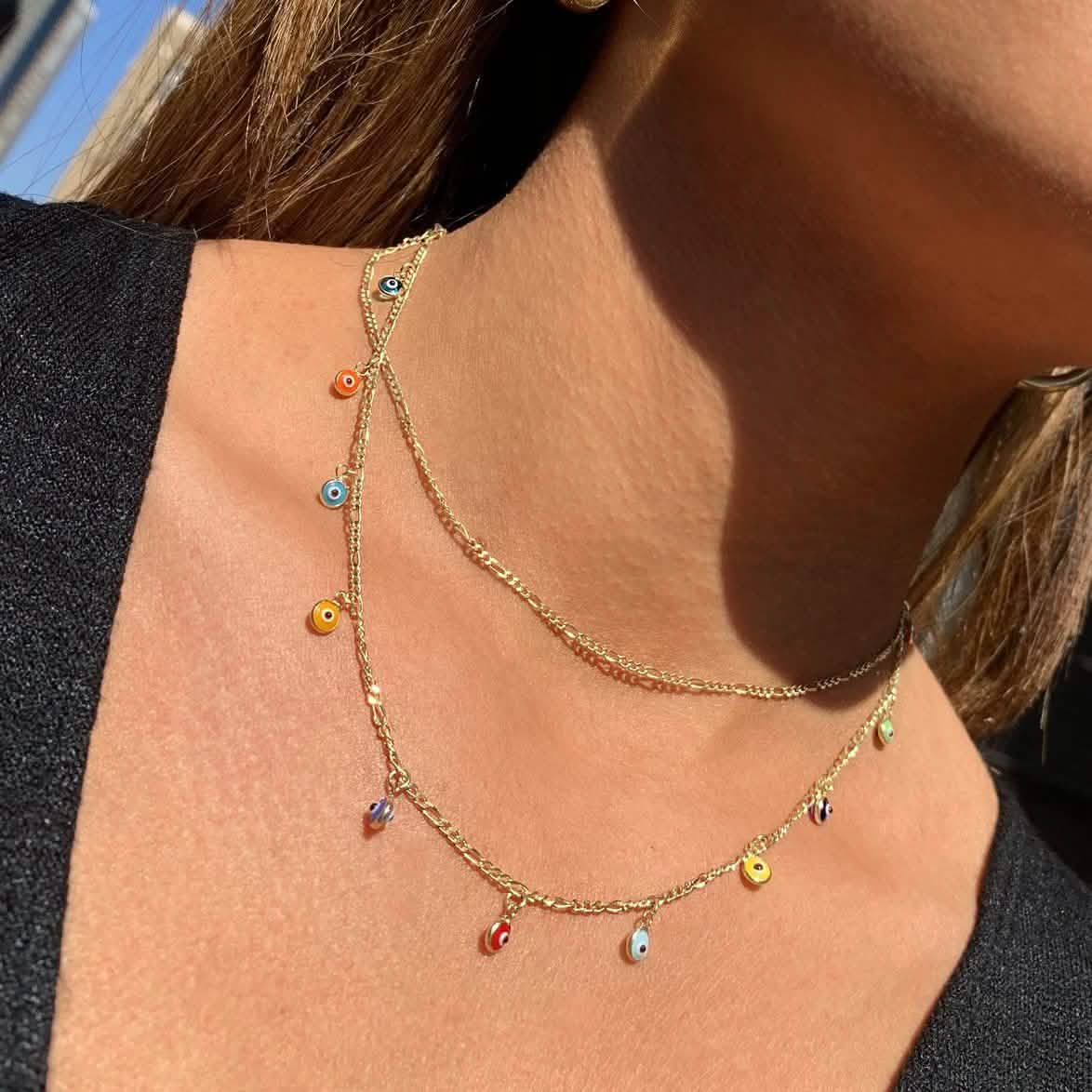 Double Strand Figaro Evil Eye Drop Necklace Necklaces - DailySale