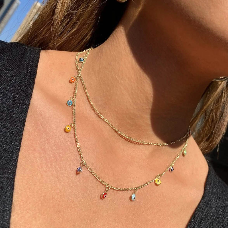 Double Strand Figaro Evil Eye Drop Necklace Necklaces - DailySale