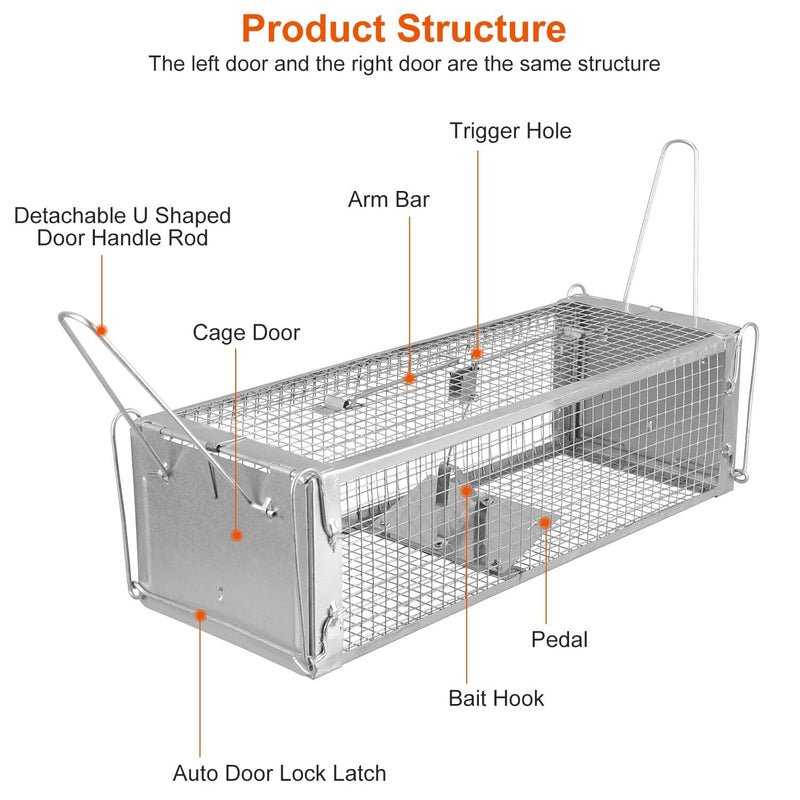 Dual Door Rat Trap Cage Humane with 2 Detachable U Shape Rod Pest Control - DailySale