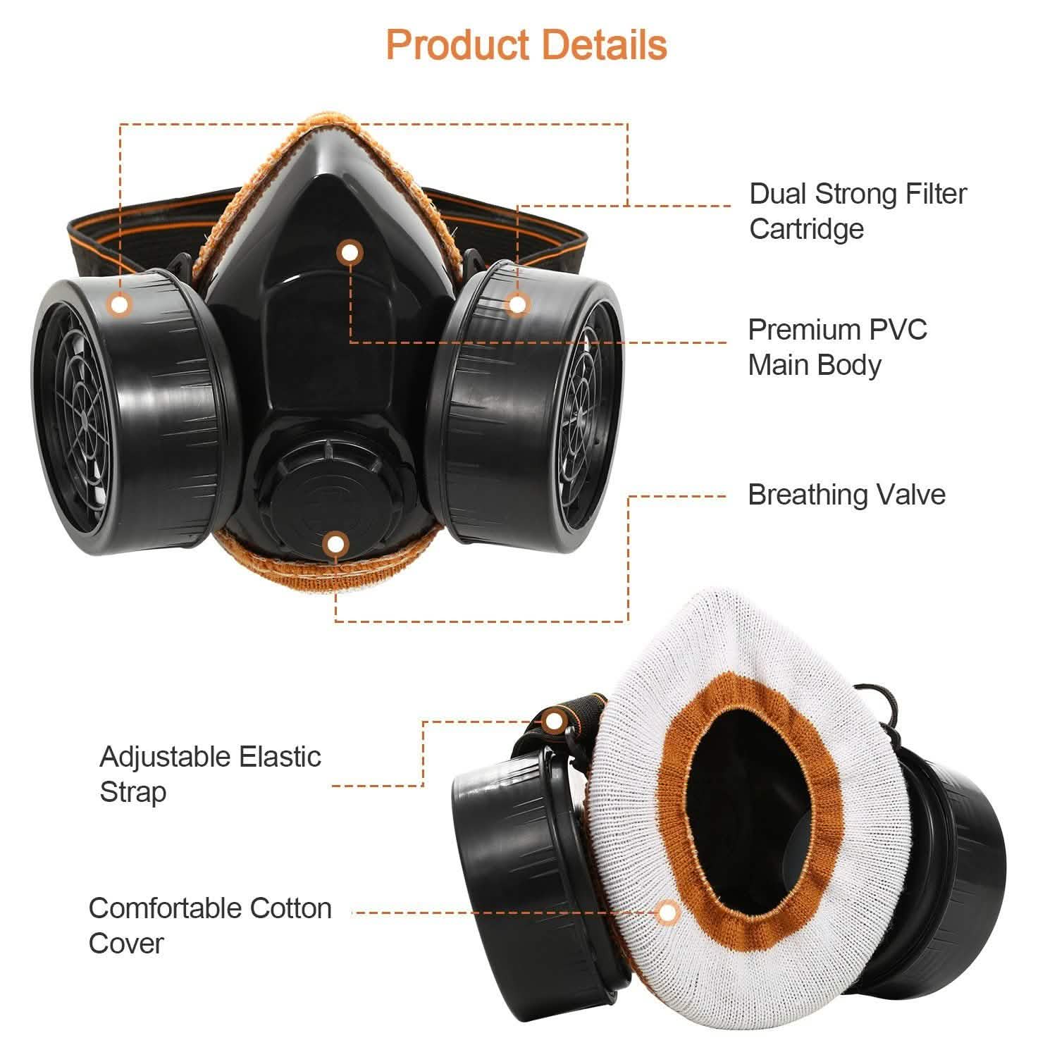 Dual Filter Cartridge Respirator Mask with Goggles Face Masks & PPE - DailySale