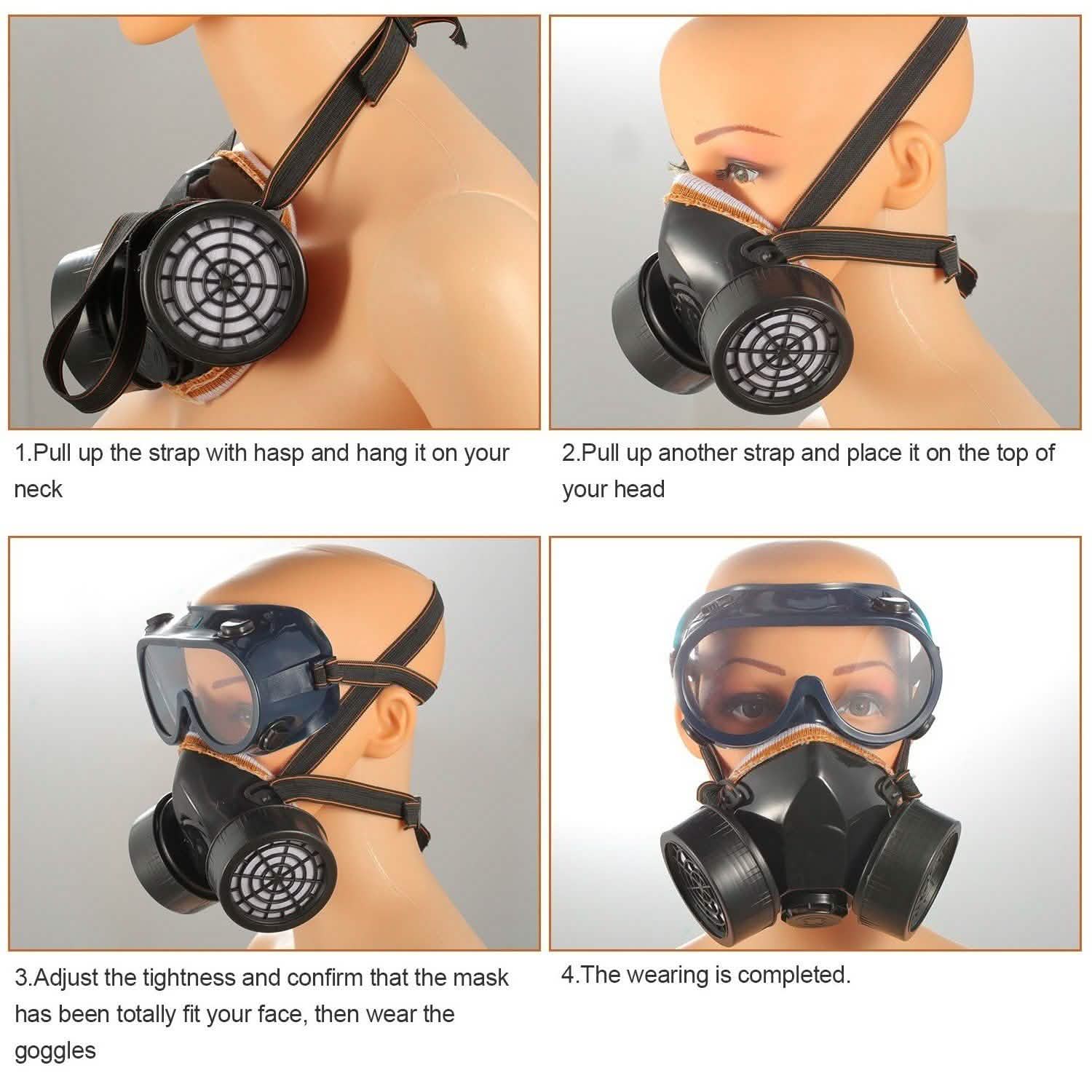 Dual Filter Cartridge Respirator Mask with Goggles Face Masks & PPE - DailySale