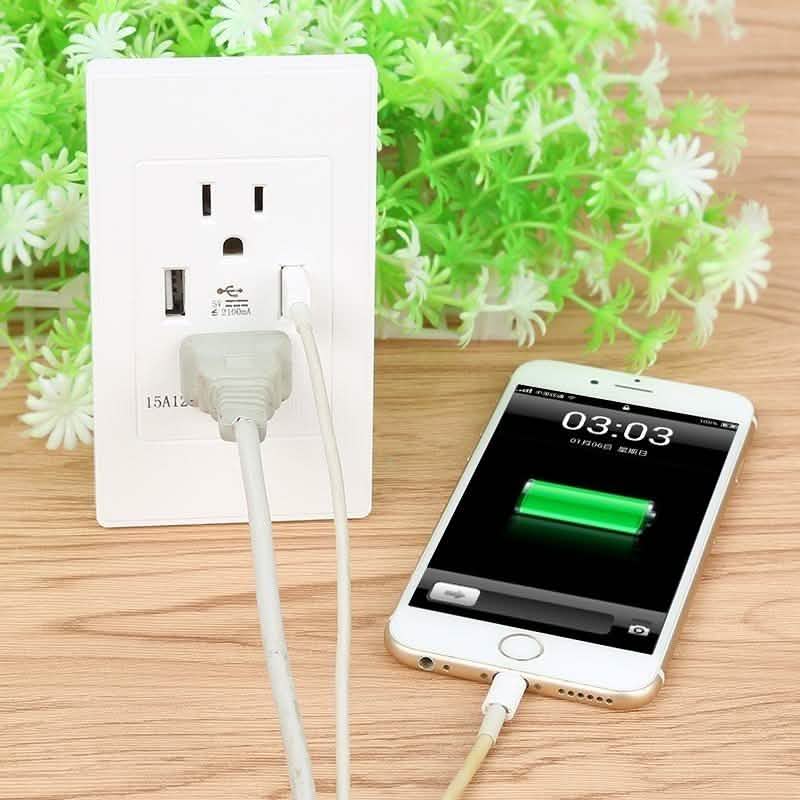 Dual Plug Electric Wall Socket Adapter 2 Usb Port Outlet Panel Switch Phones & Accessories - DailySale