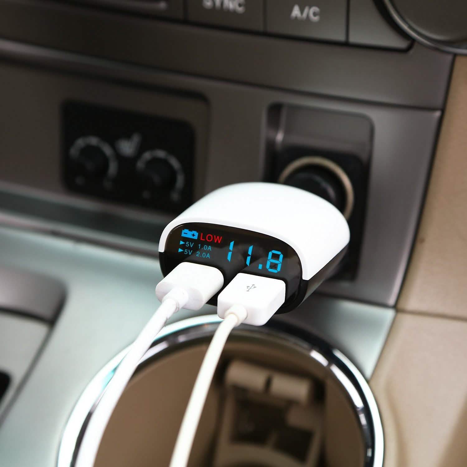 Dual USB Car Charger with Low Voltage LED Display Automotive - DailySale