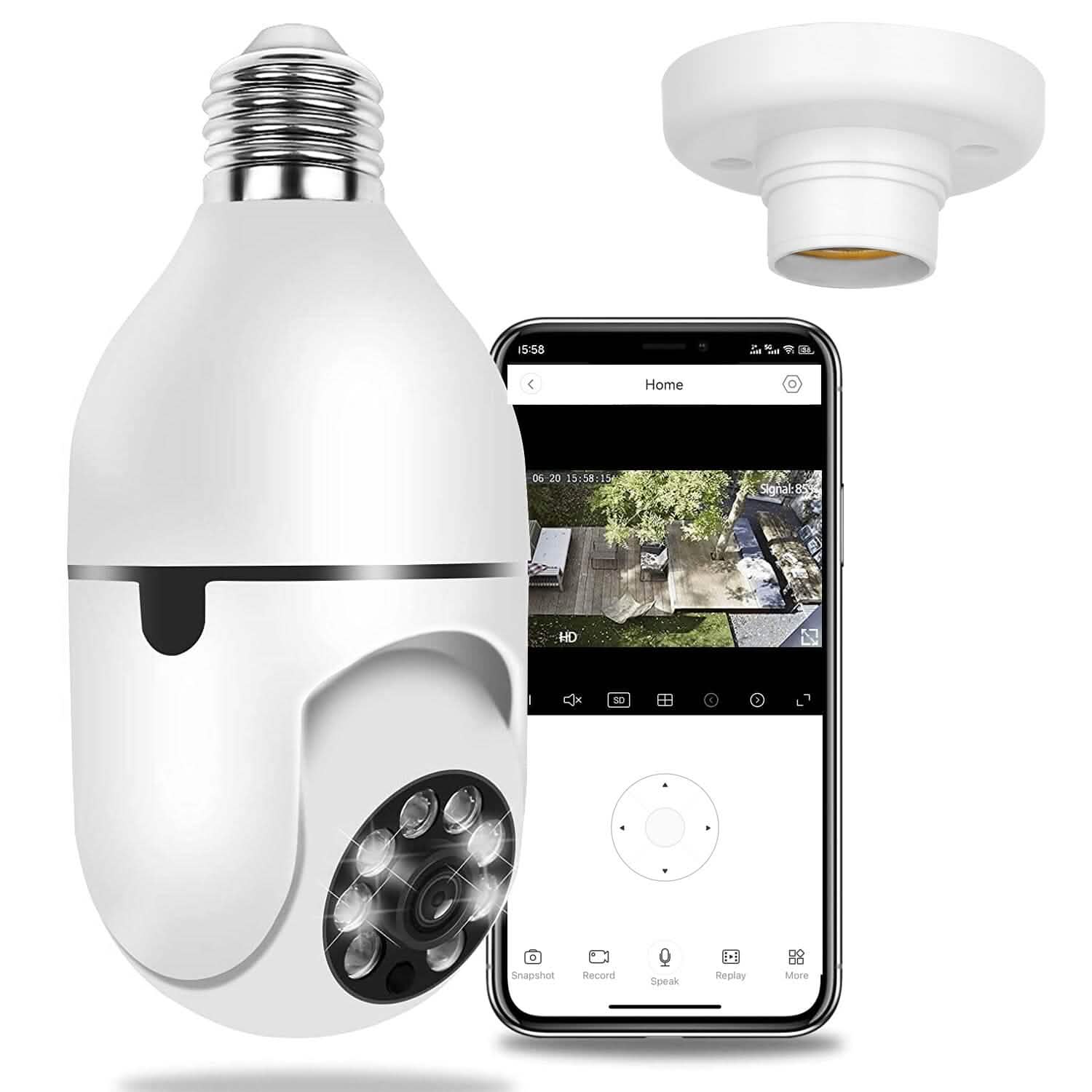 WiFi IP Pan Tilt Security Surveillance Camera shown with phone app