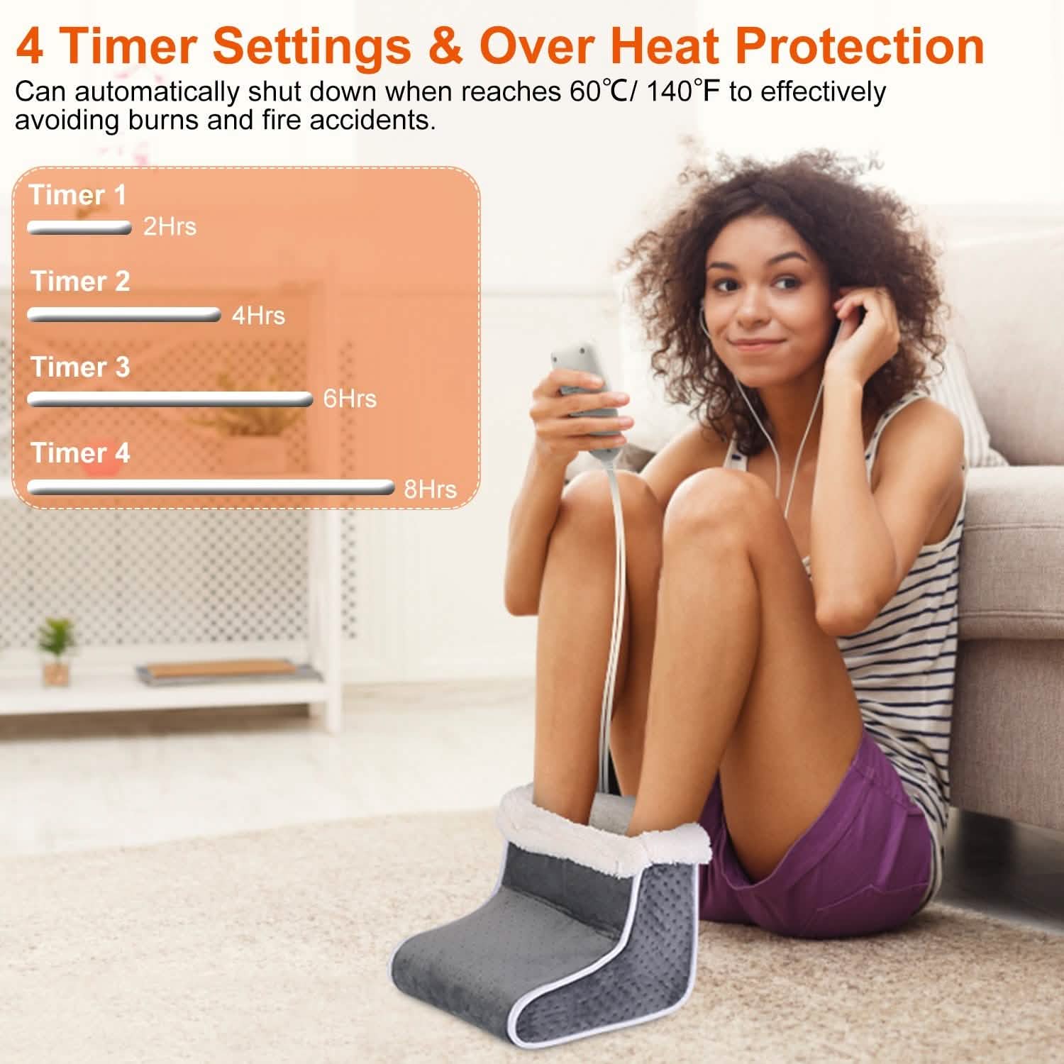 Electric Heated Foot Warmer with 6 Level Heating 4 Level Timing Wellness - DailySale
