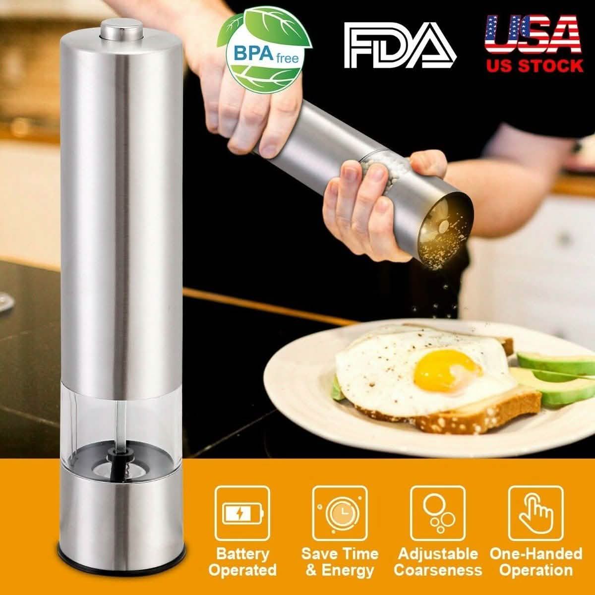 Electric Salt Pepper Grinder with Light Adjustable Coarseness Kitchen Essentials - DailySale