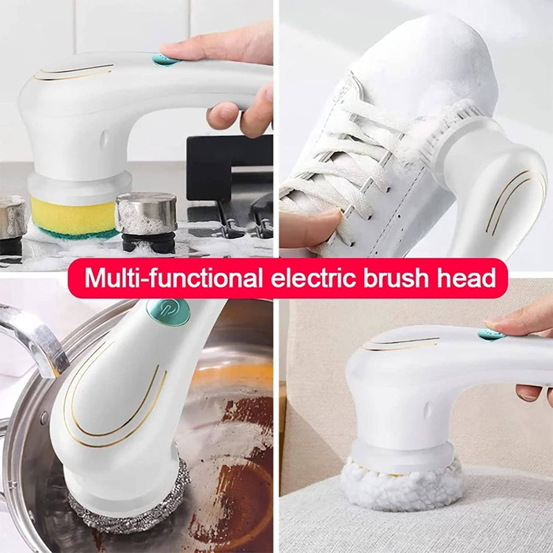 Electric Spin Scrubber Cordless Handheld Cleaning Brush with 5 Replaceable Brush Heads Household Appliances - DailySale