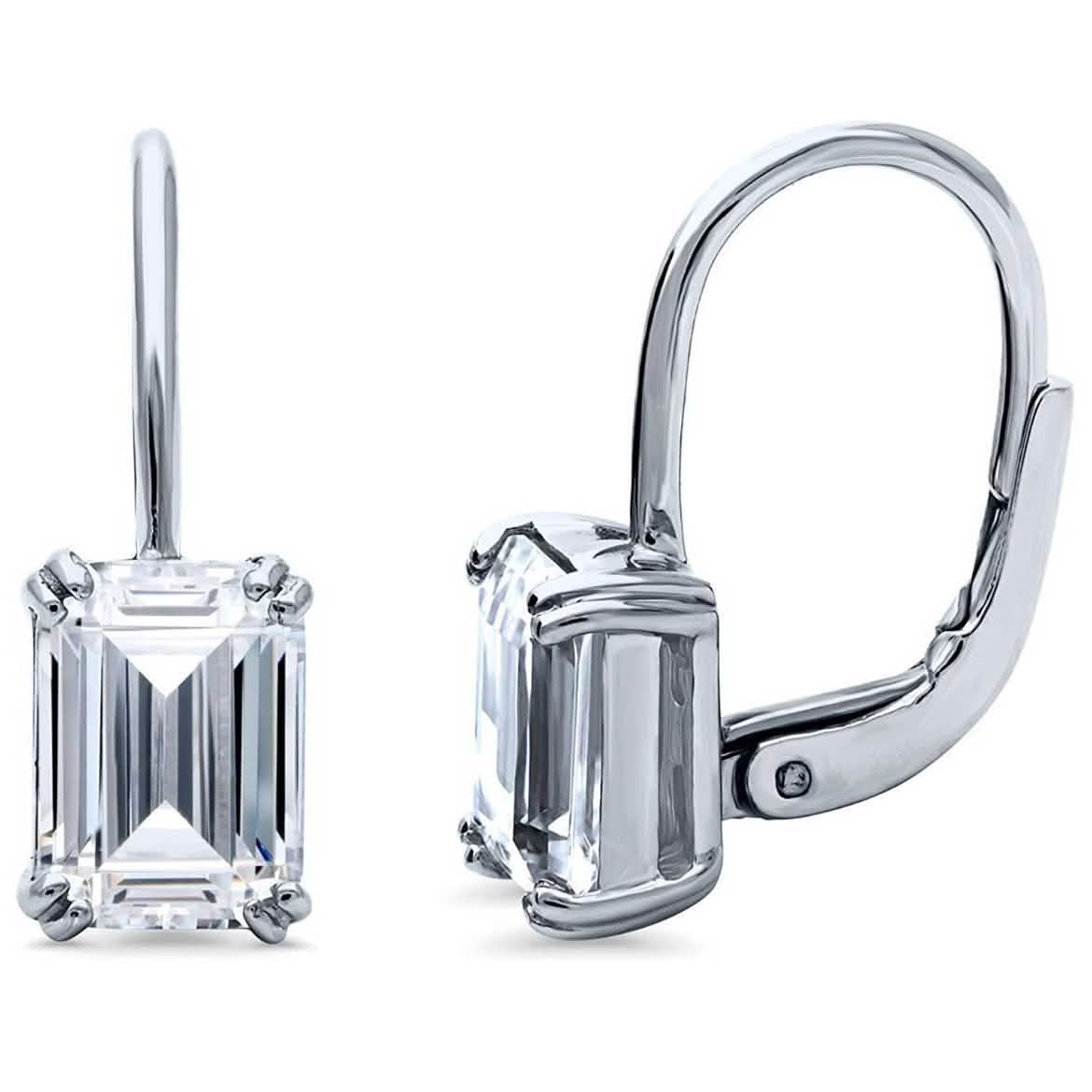 Emerald Cut Crystal Leverback Earrings Earrings - DailySale