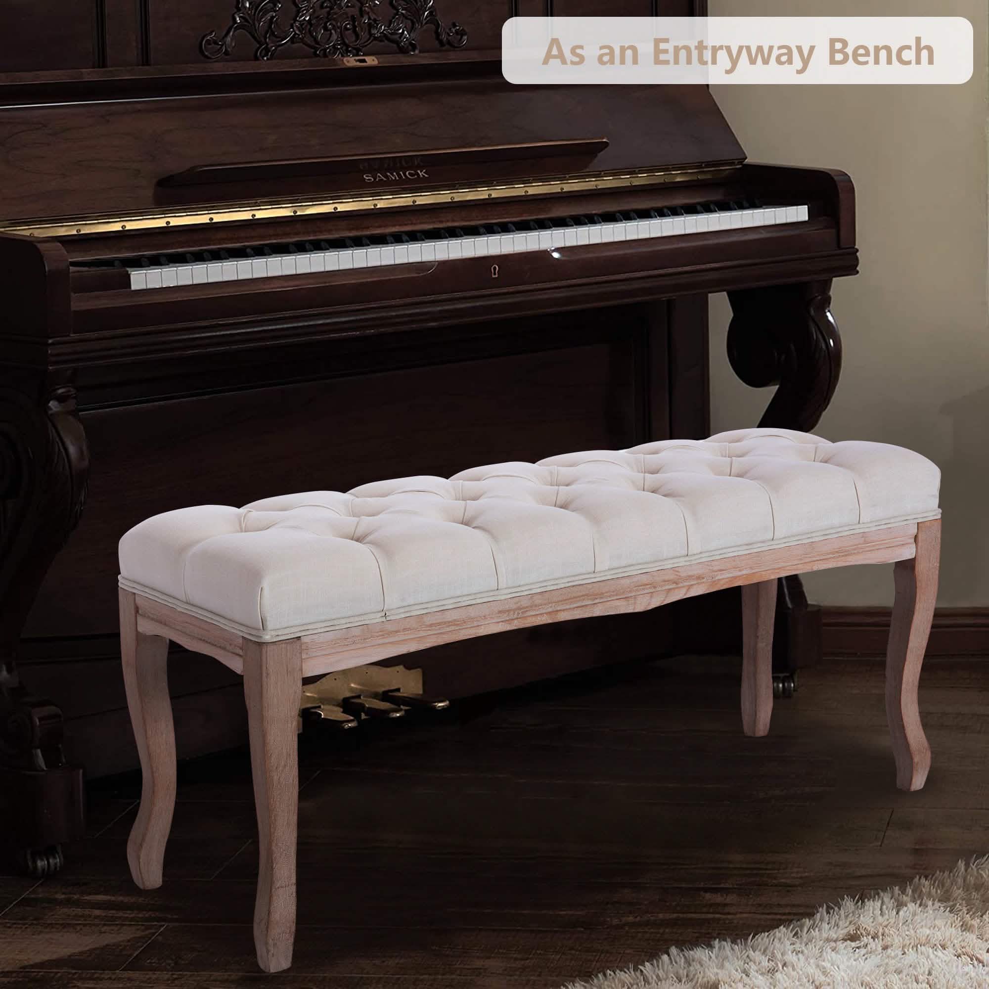 Entryway Wooden Bench, Upholstered Fabric Footstool Furniture & Decor - DailySale