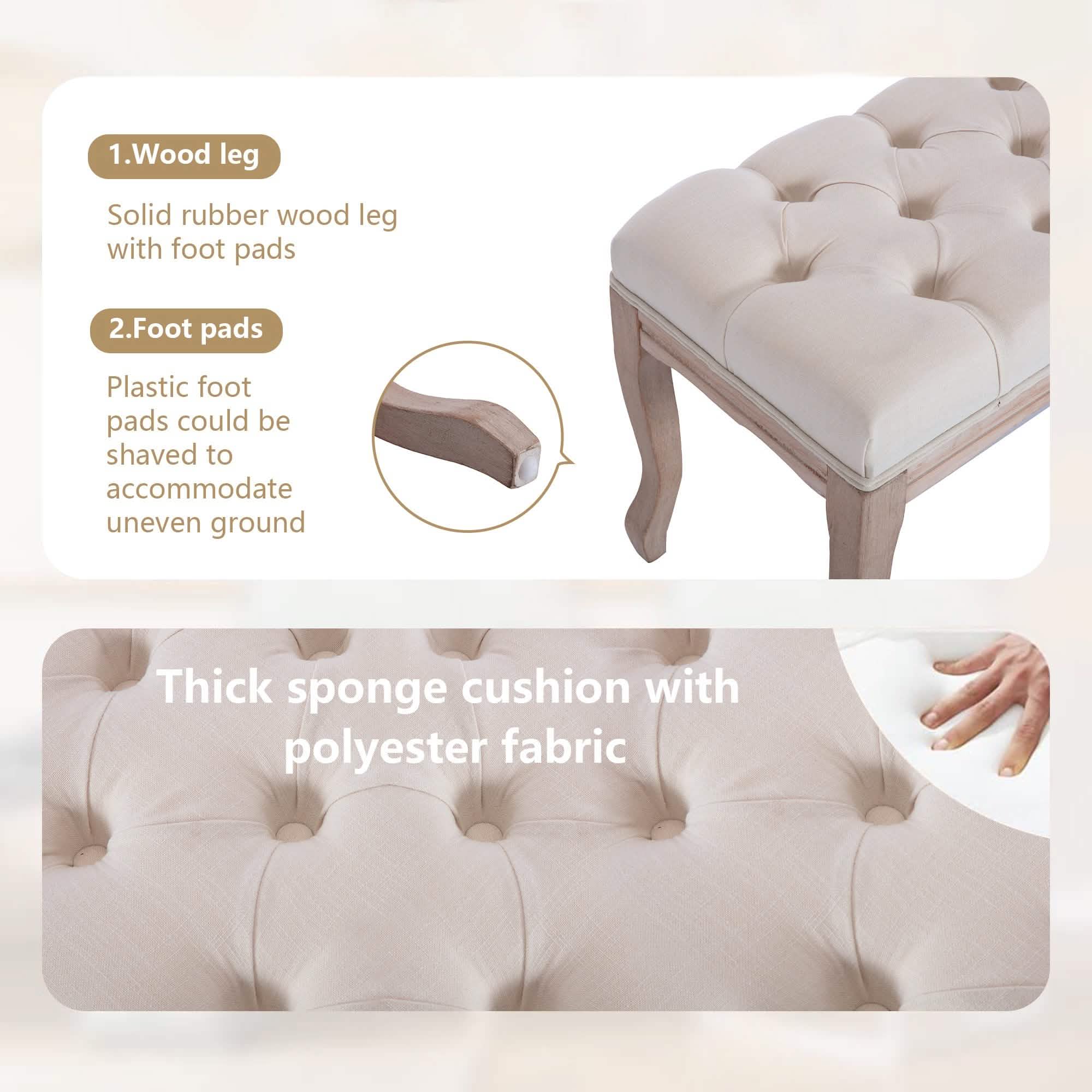 Entryway Wooden Bench, Upholstered Fabric Footstool Furniture & Decor - DailySale