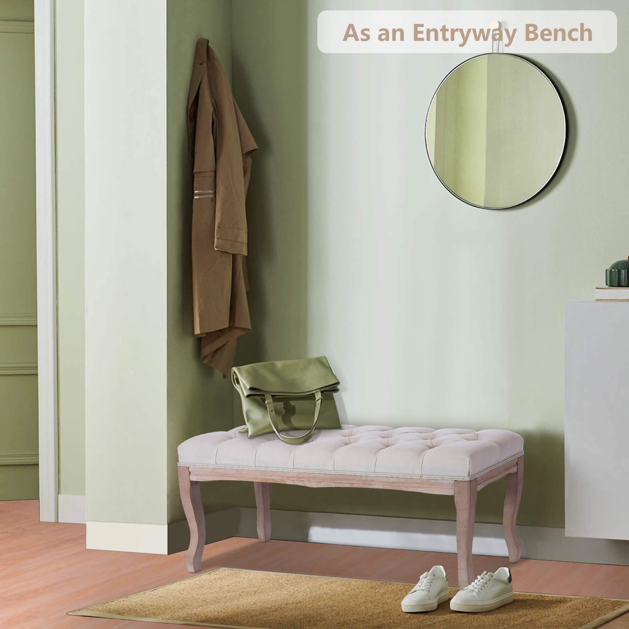 Entryway Wooden Bench, Upholstered Fabric Footstool Furniture & Decor - DailySale