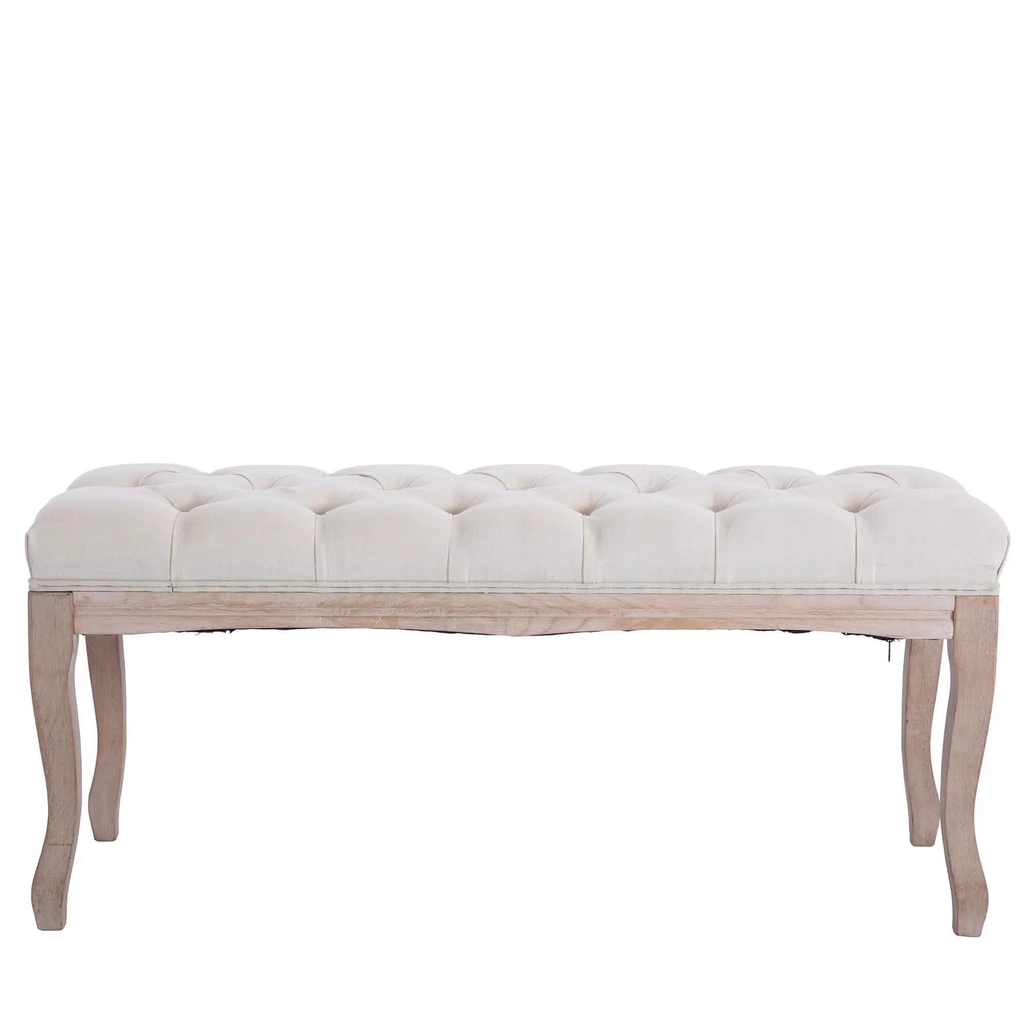 Entryway Wooden Bench, Upholstered Fabric Footstool Furniture & Decor - DailySale