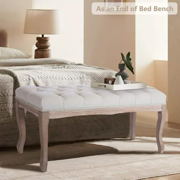 Entryway Wooden Bench, Upholstered Fabric Footstool Furniture & Decor - DailySale