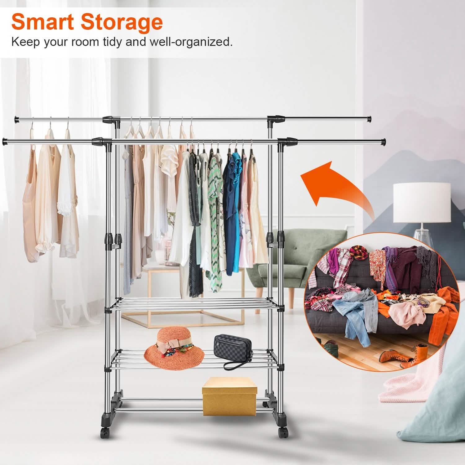 Extendable Garment Hanging Rack Closet & Storage - DailySale