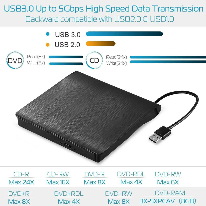 External CD DVD Drive USB 3.0 Slim Computer Accessories - DailySale