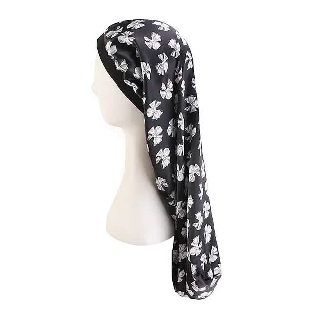 Extra Long Satin Bonnet Sleep Cap Long Bonnet for Braids Hair Loose Cap Women's Shoes & Accessories Black Bow - DailySale