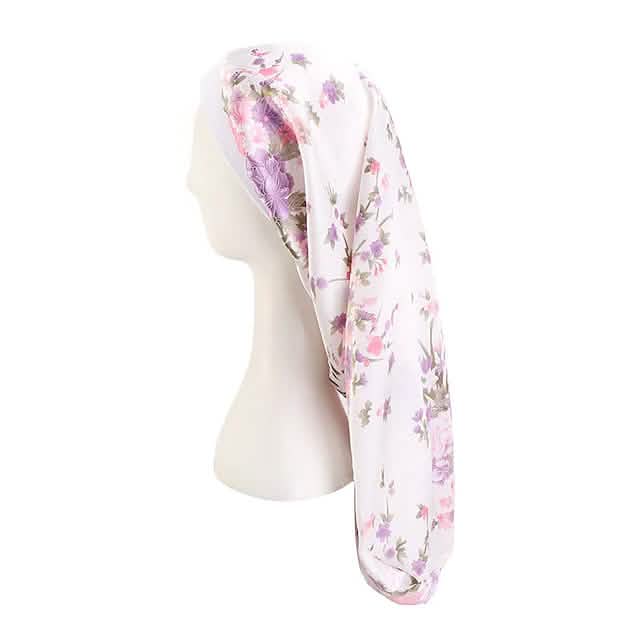 Extra Long Satin Bonnet Sleep Cap Long Bonnet for Braids Hair Loose Cap Women's Shoes & Accessories White Flower - DailySale