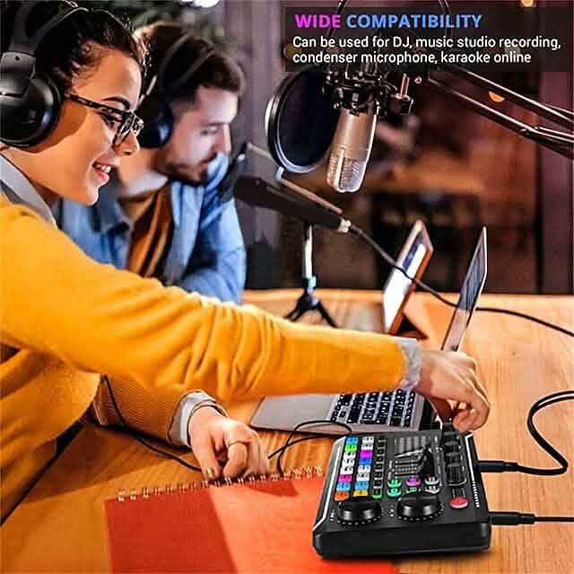 F998 Live Sound Card Audio Mixer Podcast Audio Interface with DJ Mixer Effects Audio Accessories - DailySale