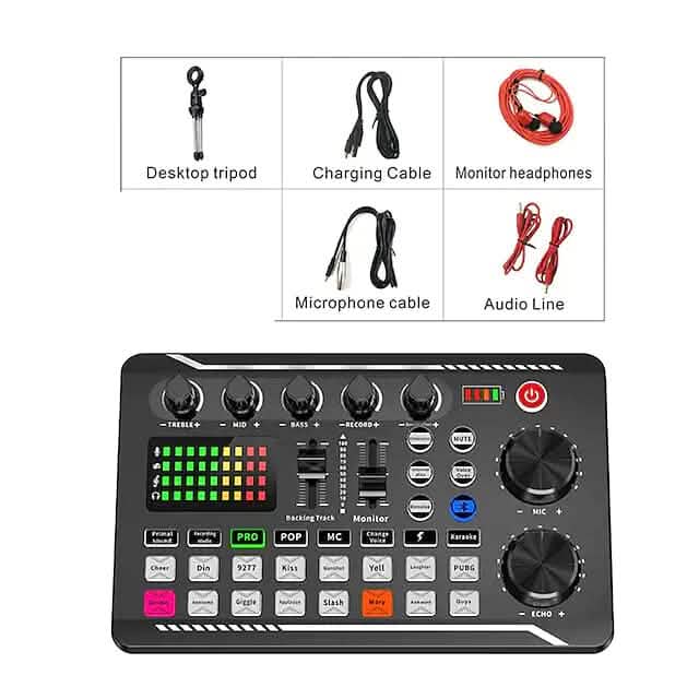 F998 Live Sound Card Audio Mixer Podcast Audio Interface with DJ Mixer Effects Audio Accessories - DailySale