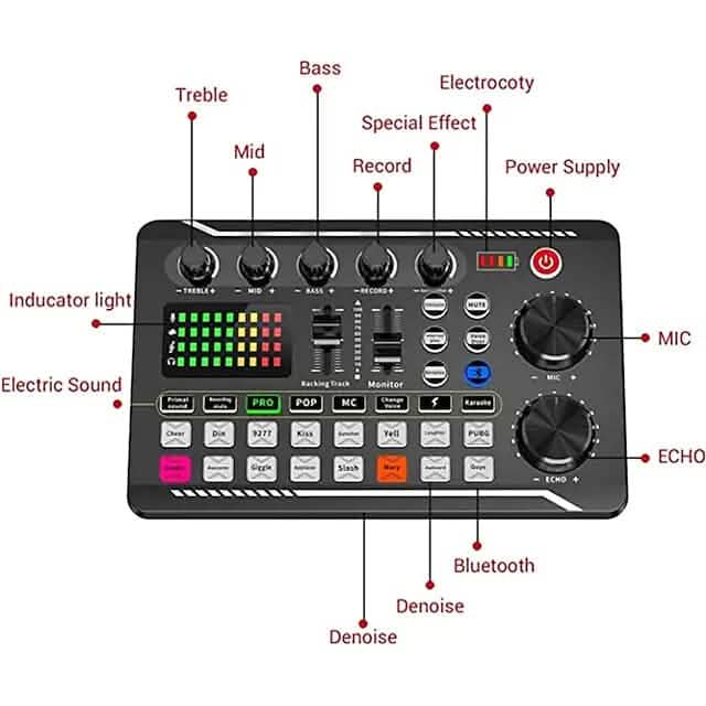 F998 Live Sound Card Audio Mixer Podcast Audio Interface with DJ Mixer Effects Audio Accessories - DailySale