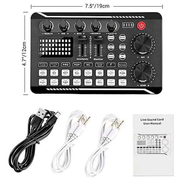 F998 Live Sound Card Audio Mixer Podcast Audio Interface with DJ Mixer Effects Audio Accessories - DailySale
