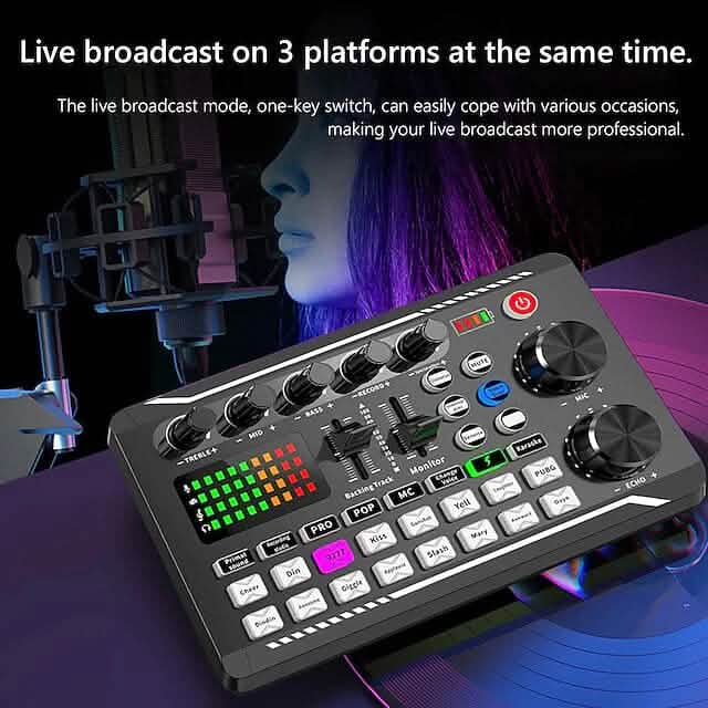 F998 Live Sound Card Audio Mixer Podcast Audio Interface with DJ Mixer Effects Audio Accessories - DailySale