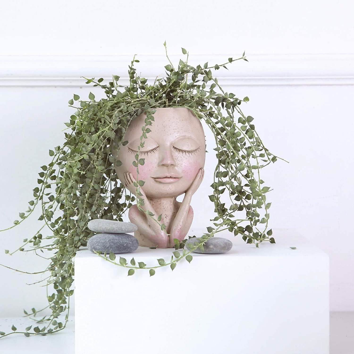 Face Flower Pot Head Planter Pot Succulent Planter Cute Closed Eyes Garden & Patio - DailySale