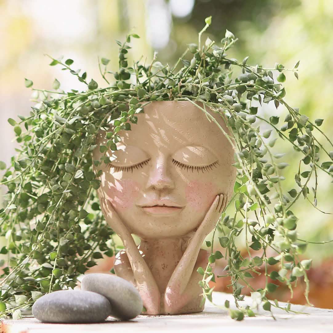 Face Flower Pot Head Planter Pot Succulent Planter Cute Closed Eyes Garden & Patio - DailySale