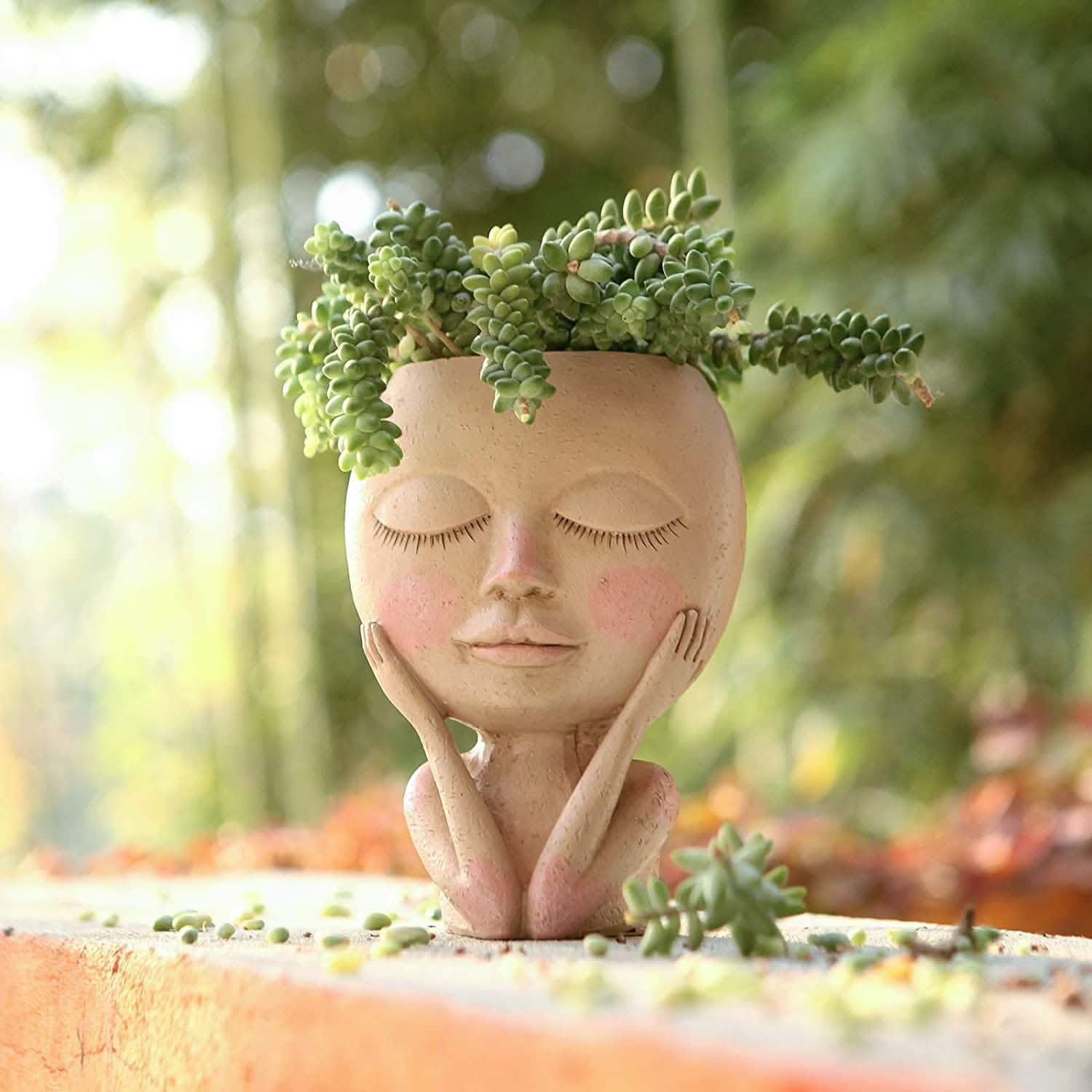 Face Flower Pot Head Planter Pot Succulent Planter Cute Closed Eyes Garden & Patio - DailySale