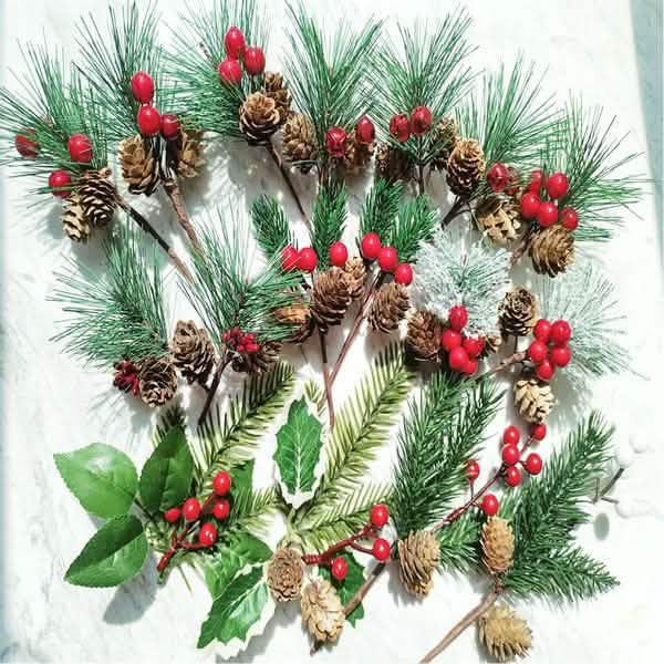 Fake Snow Frost Pine Branch Cone Berry Holly Christmas Tree Christmas Ornament Furniture & Decor - DailySale