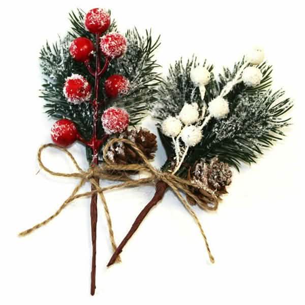 Fake Snow Frost Pine Branch Cone Berry Holly Christmas Tree Christmas Ornament Furniture & Decor - DailySale