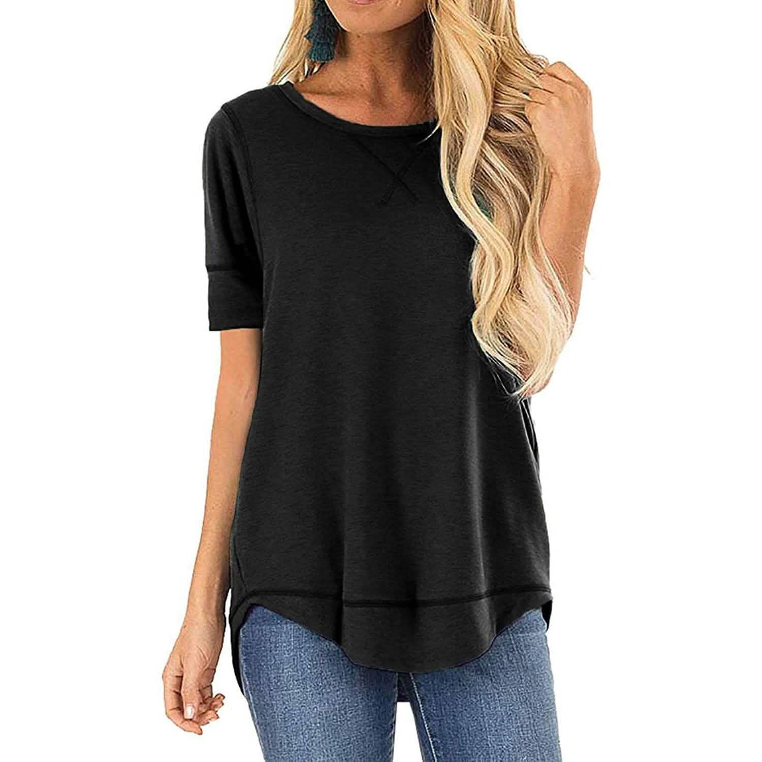 Fall Tops for Women Long Sleeve Side Split Casual Loose Tunic Top Women's Accessories Black S - DailySale