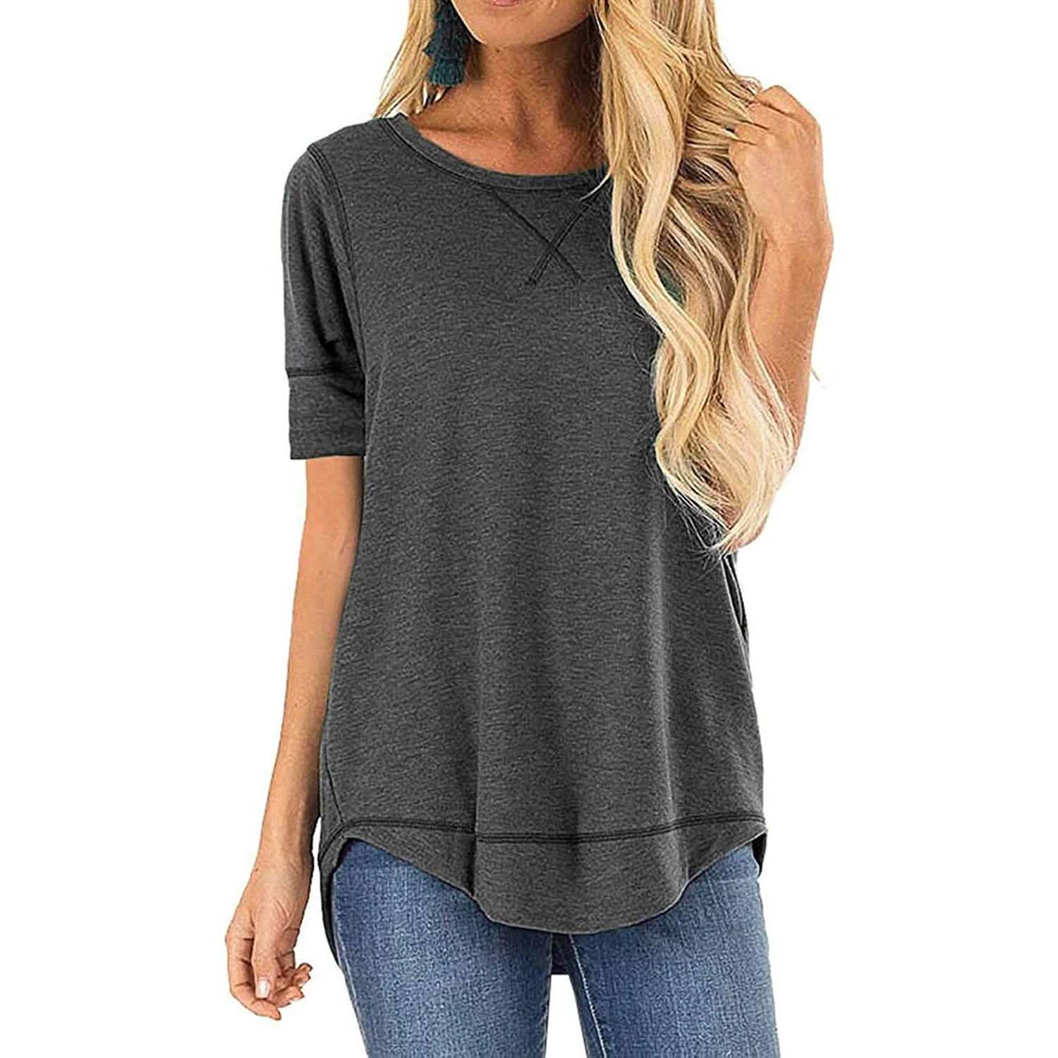 Fall Tops for Women Long Sleeve Side Split Casual Loose Tunic Top Women's Accessories Dark Gray S - DailySale